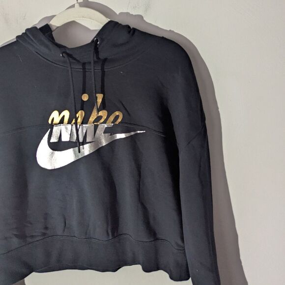 Nike Rally Clash Boxy Crop Hoodie Black Metallic Women's Size Small - Picture 3 of 8